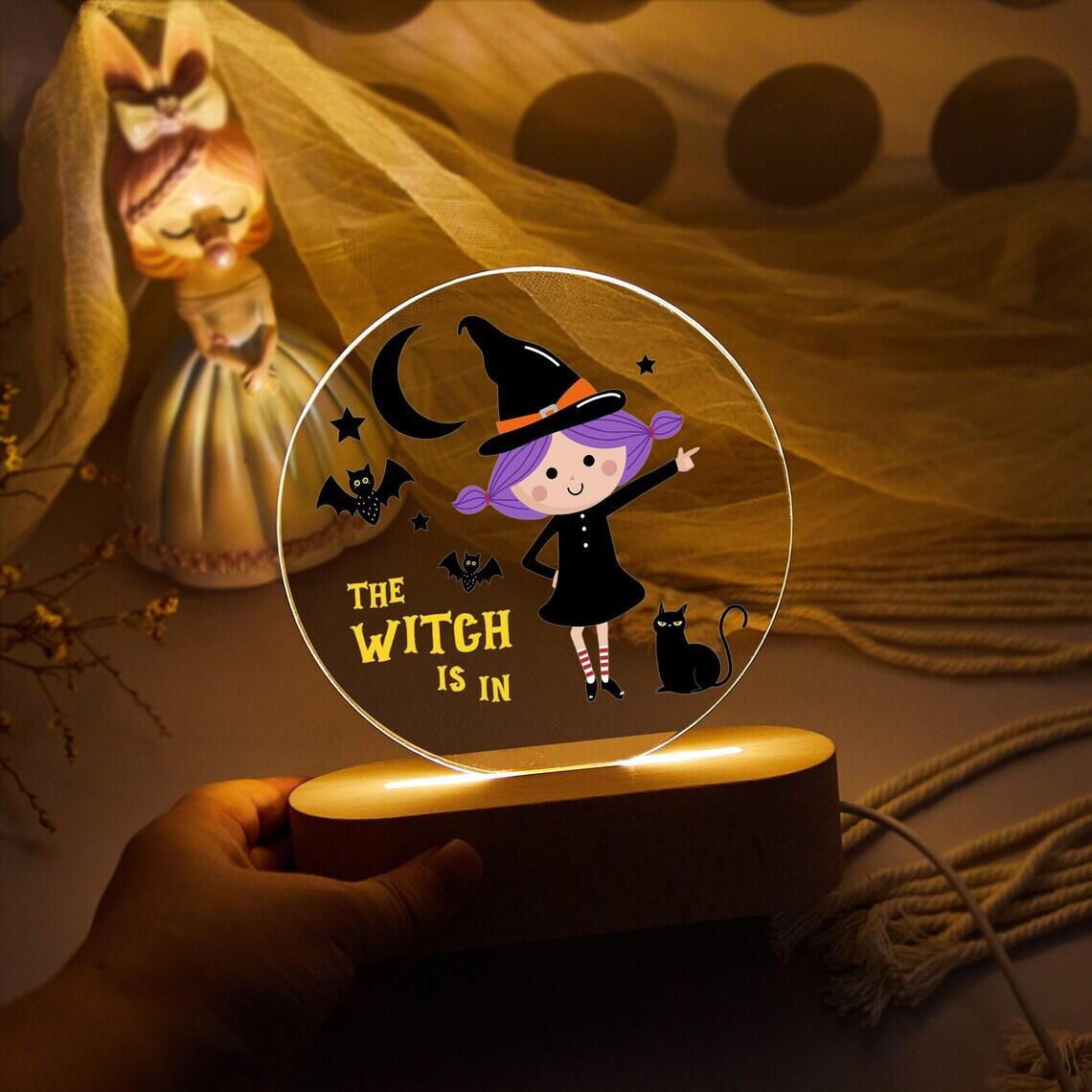 Halloween Witch Custom Name Night Light,Halloween Gift for Kids